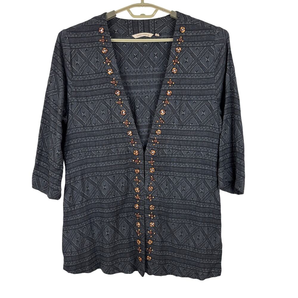 Soft Surroundings Beatrice Grey Linen Blend Cardigan Layering XL beaded v-neck